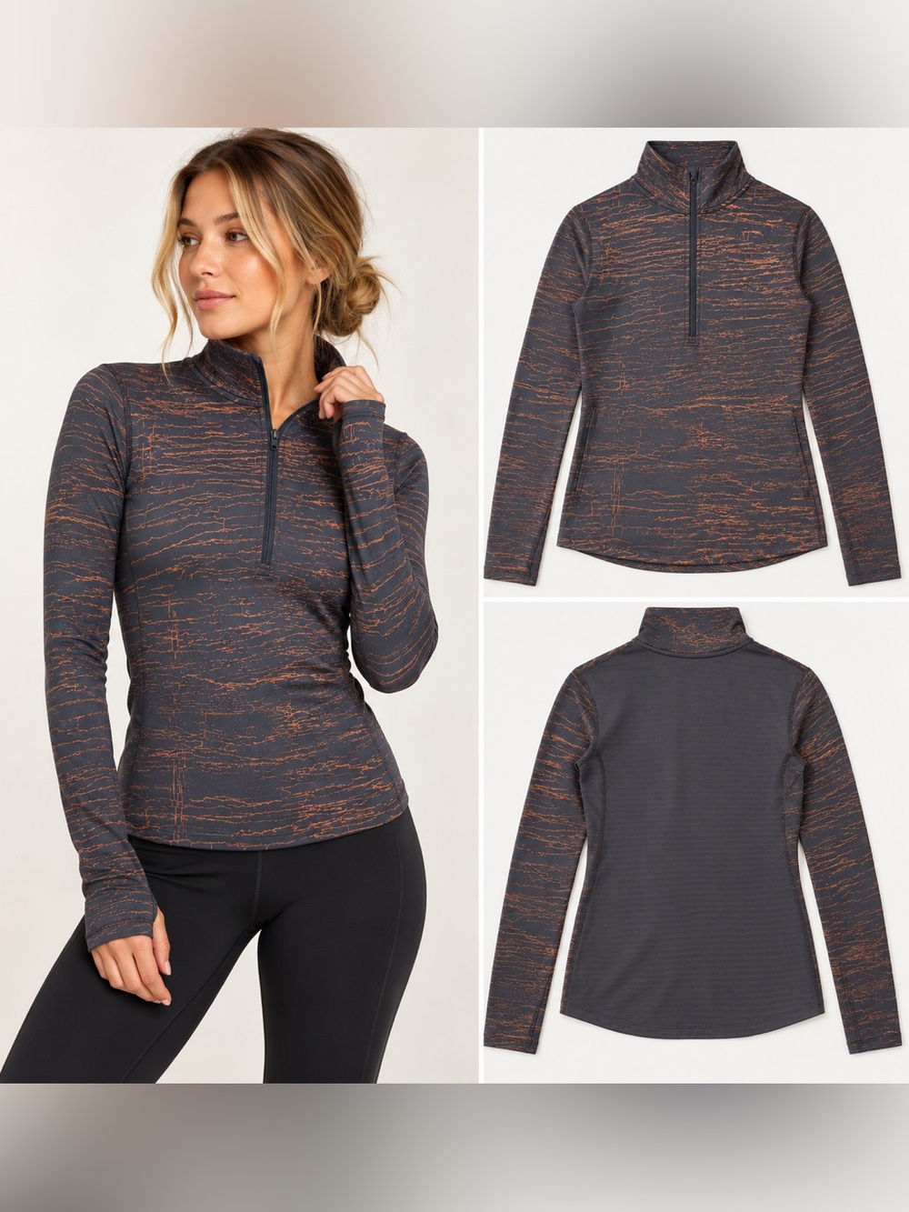 Nike Pro Dri-FIT Half Zip Top S Gray Metallic Copper Crackle